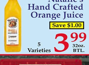 Natalie's Hand Crafted Orange Juice at Market Basket