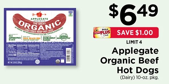 Applegate Organic Beef Hot Dogs at ShopRite