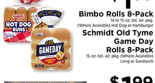 Bimbo Rolls 8-Pack / Schmidt Old Tyme Game Day Rolls 8-Pack