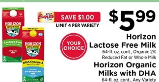Horizon Lactose Free Milk / Milks with DHA at ShopRite