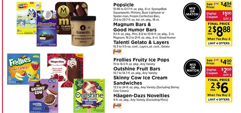 Popsicle, Magnum, Outshine, Talenti, Follies, Skinny Cow, Häagen-Dazs
