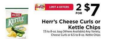 Herr's Cheese Curls or Kettle Chips