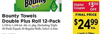 Bounty Towels Double Plus Roll 12-Pack at ShopRite