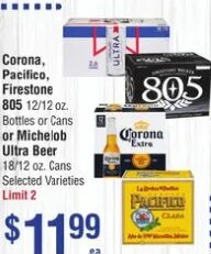 Corona, Pacifico, Firestone 805 or Michelob Ultra Beer at Smart & Final