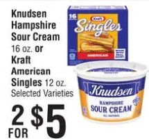 Knudsen Hampshire Sour Cream or Kraft American Singles