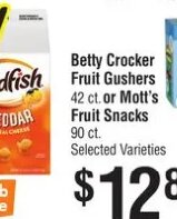Betty Crocker Fruit Gushers or Mott's Fruit Snacks