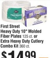 First Street Heavy Duty 10" Molded Fiber Plates or Extra Heavy Duty Cutlery Combo Kit
