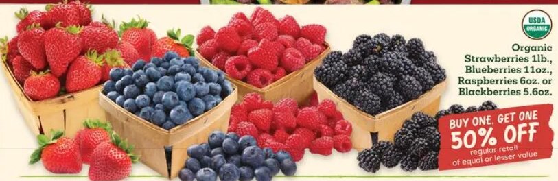 Organic Strawberries, Blueberries, Raspberries or Blackberries