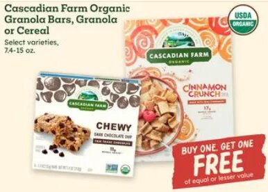 Cascadian Farm Organic Granola Bars, Granola or Cereal