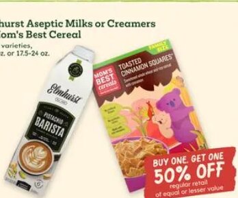 Elmhurst Aseptic Milks or Creamers or Mom's Best Cereal