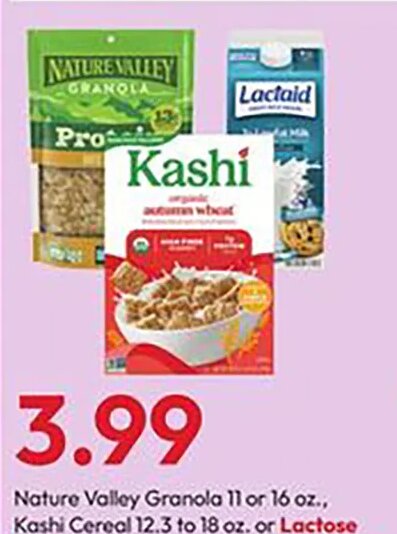 Nature Valley Granola or Kashi Cereal or Lactaid Milk