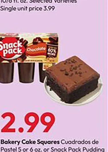 Bakery Cake Squares or Snack Pack Pudding or Juicy Gels