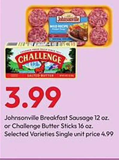 Johnsonville Breakfast Sausage or Challenge Butter Sticks at Stater Bros.