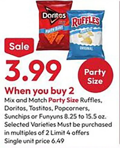 Doritos, Tostitos, Popcorners, Sunchips or Funyuns at Stater Bros.