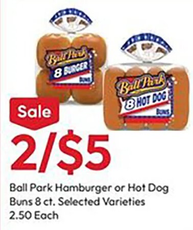 Ball Park Hamburger or Hot Dog Buns at Stater Bros.