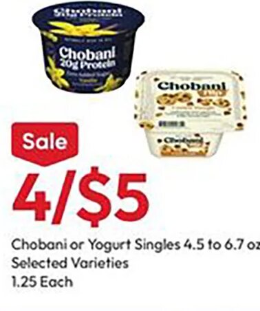 Chobani or Yogurt Singles at Stater Bros.
