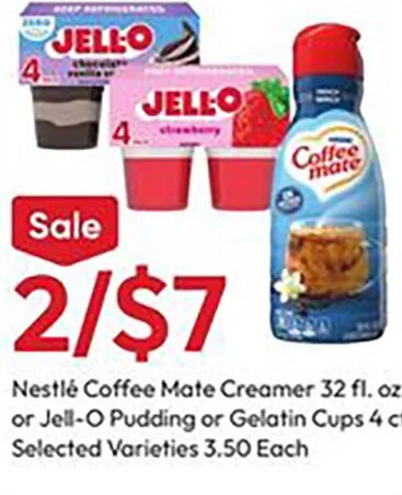 Nestle Coffee Mate or Jello Pudding or Gelatin Cups at Stater Bros.