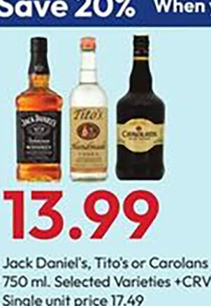 Jack Daniel's, Tito's or Carolans