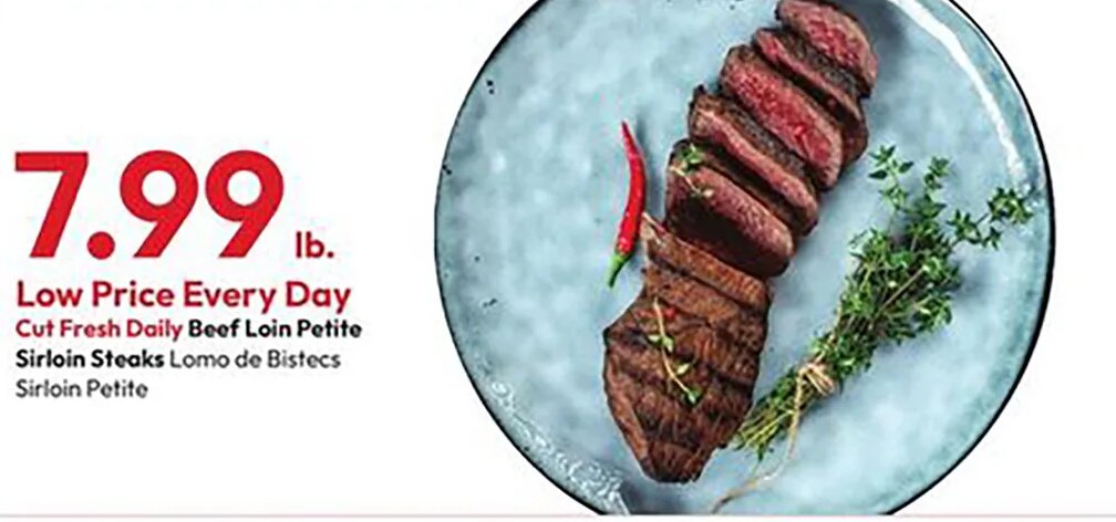 Cut Fresh Daily Beef Loin Petite Sirloin Steaks at Stater Bros.