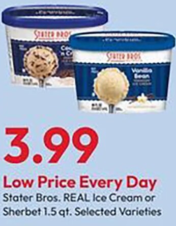 Stater Bros. REAL Ice Cream or Sherbet at Stater Bros.