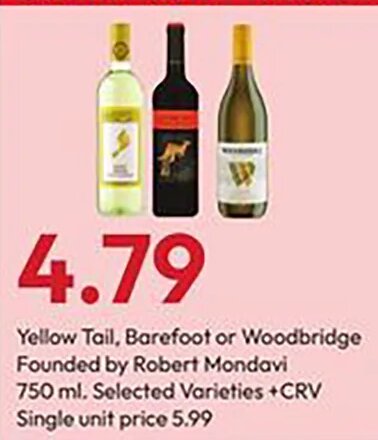 Yellow Tail, Barefoot or Woodbridge
