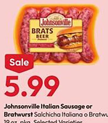 Johnsonville Italian Sausage or Bratwurst at Stater Bros.