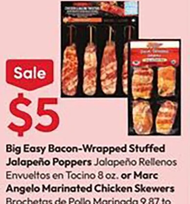 Big Easy Bacon-Wrapped Stuffed Jalapeño Poppers / Marc Angelo Marinated Chicken Skewers at Stater Bros.