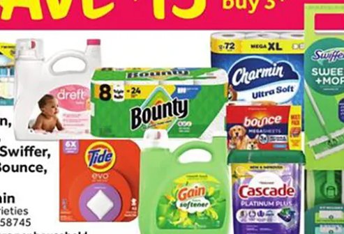 Tide, Gain, Cascade, Febreze, Swiffer, Downy, Bounce, Bounty or Charmin