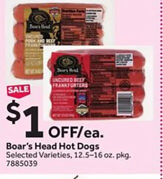 Boar's Head Hot Dogs at Stop & Shop