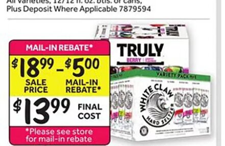 White Claw or Truly Hard Seltzer 12 Pack at Stop & Shop
