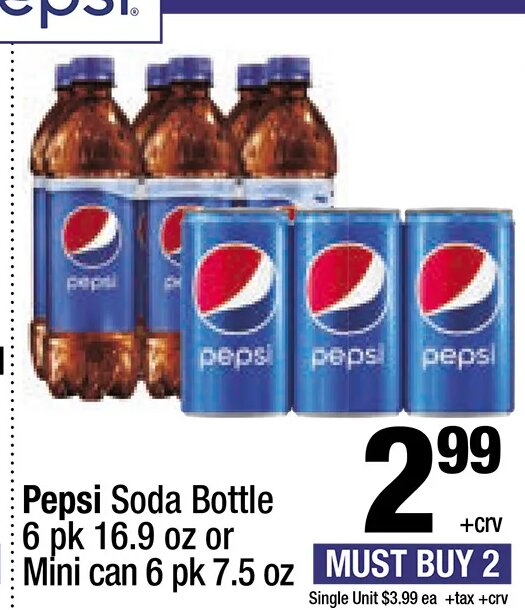 Pepsi Soda Bottle 6 pk or Mini can 6 pk