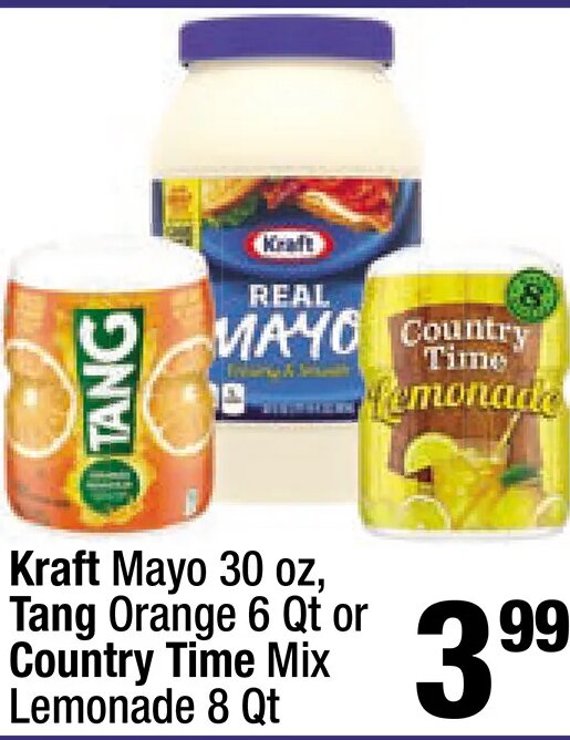 Kraft Mayo, Tang Orange or Country Time Mix Lemonade at Super King Markets