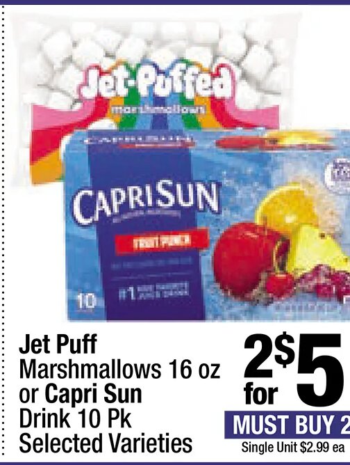 Jet Puff Marshmallows or Capri Sun Drink at Super King Markets