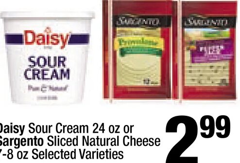Daisy Sour Cream or Sargento Sliced Natural Cheese at Super King Markets
