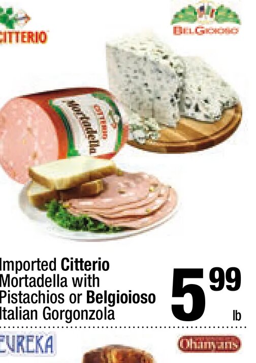 Imported Citterio Mortadella with Pistachios or Belgioioso Italian Gorgonzola