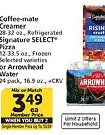 Coffee-Creamer, Signature SELECT Pizza or Arrowhead Water