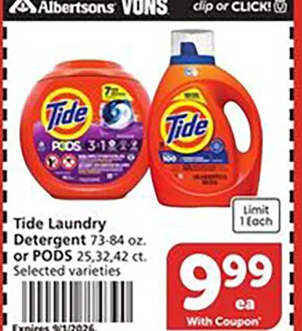 Tide Laundry Detergent or PODS at Vons