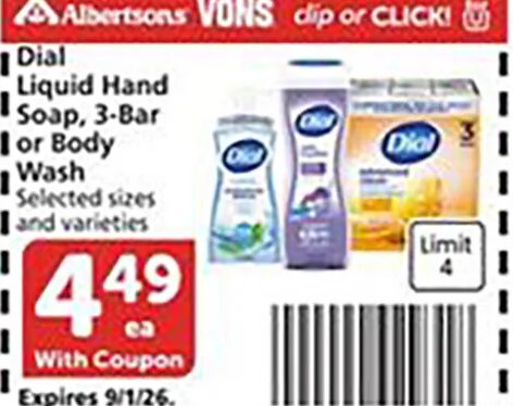 Dial Liquid Hand Soap, 3-Bar or Body Wash