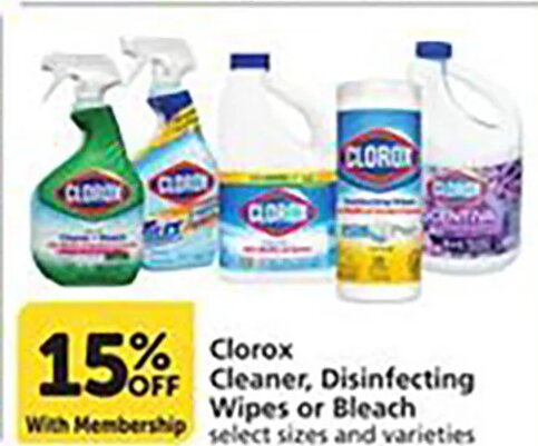 Clorox Cleaner, Disinfecting Wipes or Bleach