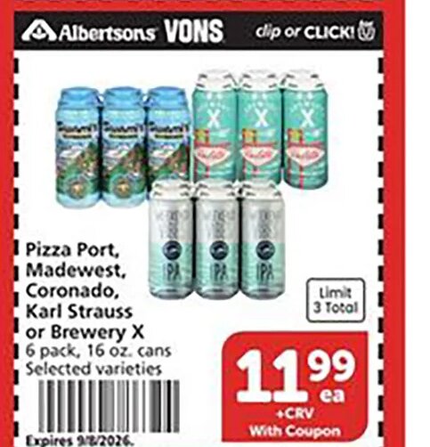 Pizza Port, Madewest, Coronado, Karl Strauss or Brewery X