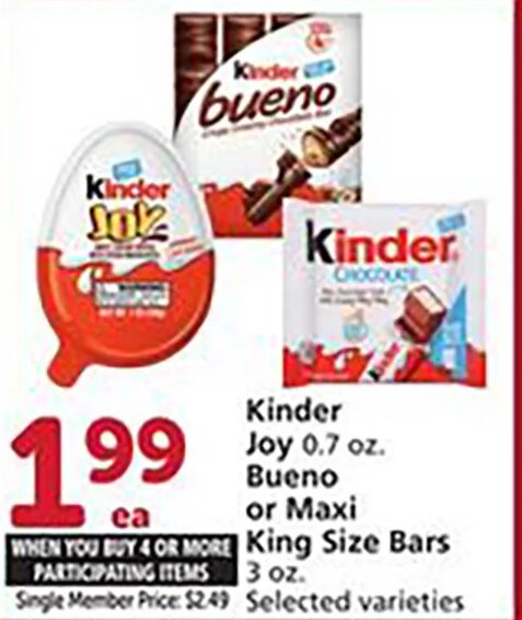 Kinder Joy, Bueno, or King Size Bars