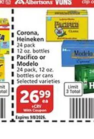 Corona, Heineken or Modelo at Vons