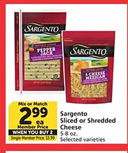 Sargento Sliced or Shredded Cheese at Vons