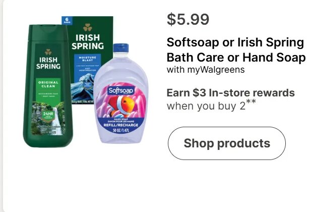 Softsoap or Irish Spring Bath Care or Hand Soap