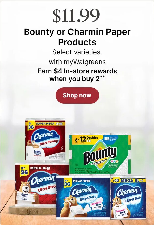 Bounty or Charmin Paper Products at Walgreens