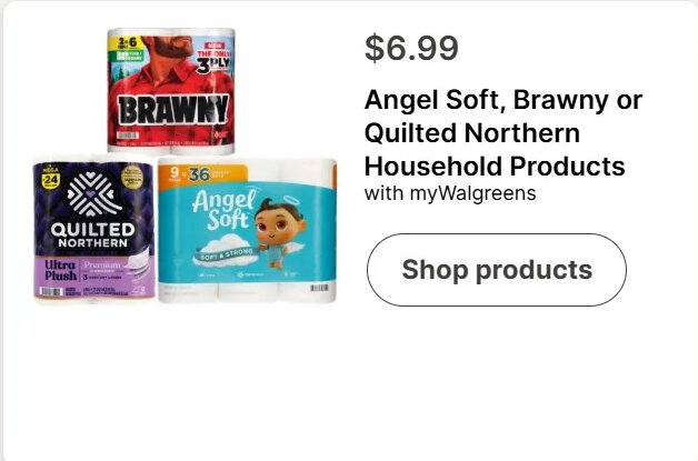 Angel Soft, Brawny or Quilted Northern Household Products at Walgreens