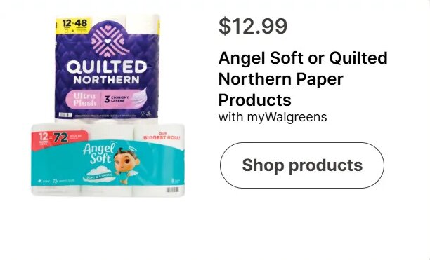 Angel Soft or Quilted Northern Paper Products at Walgreens