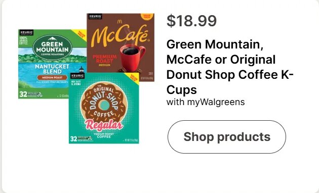 Green Mountain, McCafe or Original Donut Shop Coffee K-Cups