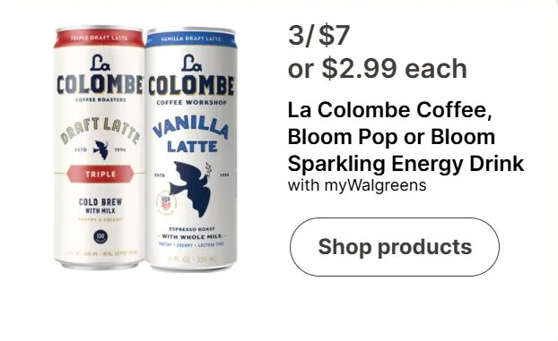 La Colombe, Bloom Pop or Bloom Sparkling Energy Drink at Walgreens