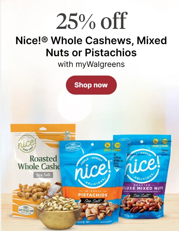 Nice! Whole Cashews, Mixed Nuts or Pistachios